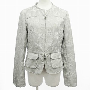 【中古】アルマーニ コレツィオーニ ARMANI COLLEZIONI ノーカラー ジャケット ダブルジップ 花柄 グレー 40 0812 ■GY06