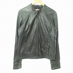 【中古】ディーゼル DIESEL レザー シングル ライダース ジャケット ブルゾン ラムスキン ラムレザー 黒 ブラック M 1212 メンズ