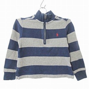 【中古】ポロ ラルフローレン POLO RALPH LAUREN キッズ ポロシャツ カットソー 長袖 ハーフジップ ボーダー ロゴ刺繍 110