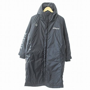 【中古】アスレタ ATHLETA 中綿 ベンチコート ジャケット ロング ロゴプリント フーディ 黒 160 0220 キッズ