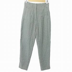 【中古】ザラ ZARA 美品 パンツ スラックス 千鳥格子柄 ストレッチ 黒 白 緑 XS 0319 レディース