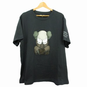 【中古】ユニクロ UNIQLO × KAWS Tシャツ 半袖 キャラクター プリント 大きいサイズ グレー 3XL メンズ