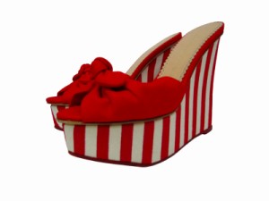 【中古】シャーロットオリンピア CHARLOTTE OLYMPIA 美品 リボン サンダル ストライブ 厚底 36 約23cm 赤 レッド IBO48