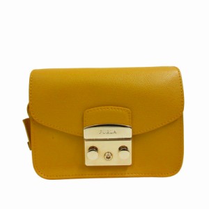 【中古】フルラ FURLA 美品 チェーン ショルダーバッグ クロスボディ ミニ レザー 黄 イエロー IBO48 0318 レディース