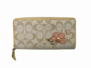 【中古】コーチ COACH ラウンドファスナー 長財布 ウォレット フラワー 花柄 総柄 ベージュ ■GY14 レディース