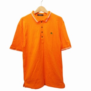【中古】バーバリーブラックレーベル 美品 ポロシャツ 半袖 鹿の子 ロゴ 刺繍 橙 オレンジ 3 0420 ■GY14 メンズ