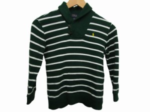 【中古】ポロ ラルフローレン POLO RALPH LAUREN ボーダー ニット 長袖 刺繍ロゴ 白  緑  130 ■GY14 キッズ