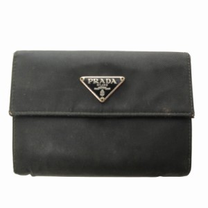 【中古】プラダ PRADA M523 二つ折り財布 ウォレット 三角プレート ナイロン NERO 黒 0419 ■GY14 レディース