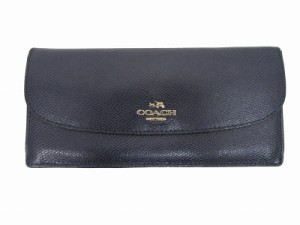 【中古】コーチ COACH レザー 長財布 ウォレット ロゴ 紺 ネイビー ■GY14 レディース