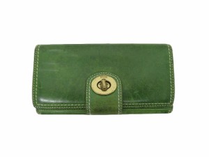 【中古】コーチ COACH ターンロック レザー 長財布 ウォレット 緑 グリーン ■GY14 レディース