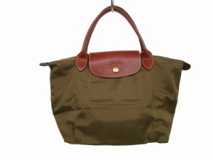 【中古】ロンシャン LONGCHAMP トートバッグ ハンドバッグ レザー 折り畳み フランス製 金ボタン ロゴジップ ■WY