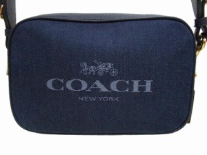 【中古】コーチ COACH 美品 Denim Jacquard デニム ショルダーバッグ 切替レザー ロゴ C8585 ストラップ 金金具