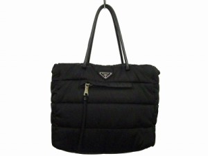 【中古】プラダ PRADA テスートボンバー ナイロン トートバッグ 三角プレート ブラック レディース