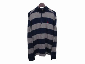 【中古】ポロ ラルフローレン POLO RALPH LAUREN ボーダー トレーナー ハーフジップ 刺繍ロゴ ネイビー グレー 160 メンズ