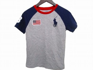 【中古】ポロ ラルフローレン POLO RALPH LAUREN 刺繍ロゴ 半袖 Tシャツ カットソー ワッペン 男の子 グレー 130?p