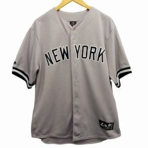 【中古】マジェスティック MAJESTIC 美品 ニューヨークヤンキース ベースボールシャツ 田中将大 灰 グレー L メンズ