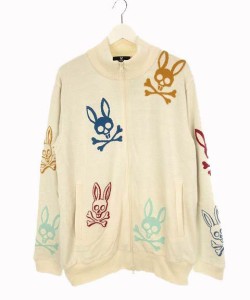 【中古】サイコバニー Psycho Bunny ニットジャケット ジップアップ スタンドカラー オフホワイト XL メンズ