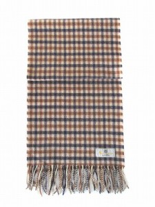 【中古】アクアスキュータム AQUASCUTUM マフラー チェック ウール イングランド製 ブラウン ネイビー メンズ レディース