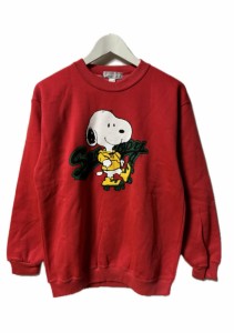 【中古】未使用品 SNOOPY スヌーピー スウェット トレーナー プリント ST レッド 長袖 裏起毛 トップス レディース