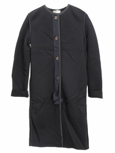 【中古】ランバン LANVIN ノーカラー コート グログラン 38 ブラック 黒 ネイビー 紺 ウール 上着 アウター