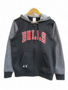 【中古】アディダス adidas NBA BULLS ジップパーカー スウェットパーカー ブラック グレー L メンズ