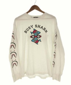 【中古】アベイシングエイプ A BATHING APE Busy Shark Relaxed Fit シャーク プリント ロング Tシャツ ホワイト M 