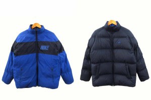 【中古】ナイキ NIKE 00s リバーシブル ダウンジャケット OLD ロゴ ネイビー ブルー XL メンズ