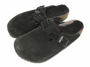 【中古】ビルケンシュトック BIRKENSTOCK BOSTON ボストン シアリング スウェードレザー 24.5 ブラック サンダル