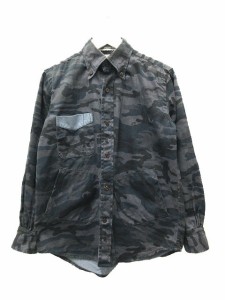 【中古】エヴィス EVISU ボタンダウンシャツ 迷彩 カモフラ シャツジャケット ネイビー 4 メンズ