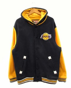 【中古】Mitchell&Ness NBA レイカーズ スウェット スタジャン パーカー ブラック イエロー 2XL メンズ