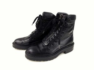 【中古】サンローラン パリ SAINT LAURENT PARIS コンバット ブーツ センタージップ レースアップ レザー 黒 36