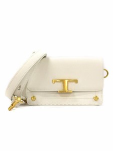 【中古】トッズ TOD'S T タイムレス クロスボディ マイクロ バッグ オフホワイト レザー ショルダー ポシェット 革