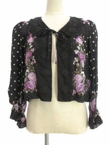 【中古】アナスイ ANNA SUI シルク オーバー ブラウス 2 黒 ブラック ドット バラ トップス レディース