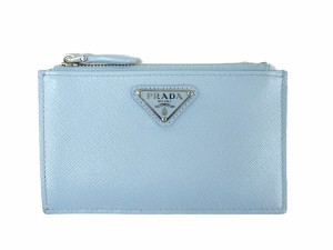 【中古】プラダ PRADA フラグメントケース ブルー サフィアーノ トライアングルロゴ カードケース コインケース