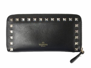 【中古】ヴァレンティノ ガラヴァーニ VALENTINO GARAVANI 長財布 ロックスタッズ ラウンドファスナー 黒 本革