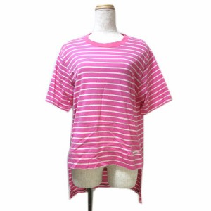 【中古】マルシャルテル 23SS ボーダーＴシャツ 5分袖 カットソー ロングテール 先染40/2天竺 2 M相当 ピンク 白 