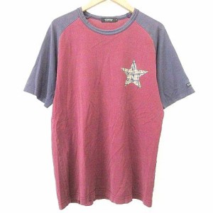 【中古】バーバリーブラックレーベル ラグラン Tシャツ 半袖 星ノバチェック USED加工 2 ボルドー系 ■GY09 メンズ