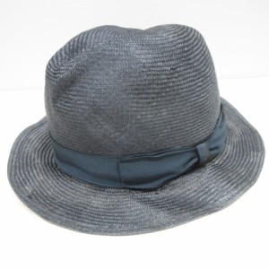 【中古】ボルサリーノ Borsalino 麦わら帽子 ハット 天然草 M 青 ブルー ■GY09 メンズ