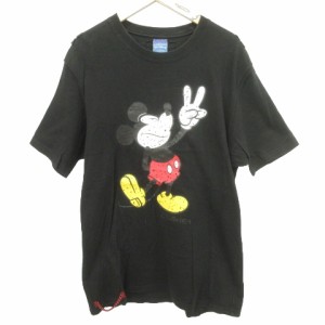 【中古】ロエン Roen ×Disney Tシャツ カットソー 半袖 ミッキー プリント 加工 48 黒 ブラック ■U90 メンズ