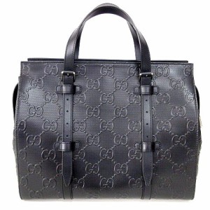 【中古】グッチ GUCCI 美品 GGエンボス トートバッグ レザー 625774 黒 ブラック A0322 メンズ