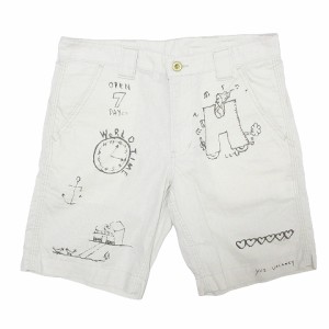 【中古】ハリウッドランチマーケット 美品 ペイント ショートパンツ リネン コットン イラスト 1 S ベージュ IBO51 X 