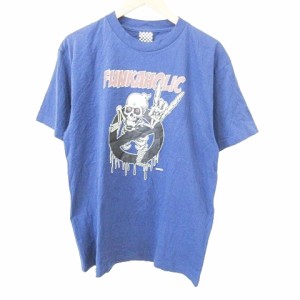 【中古】ラディアル 美品 ロゴ プリント Tシャツ ドクロ 半袖 クルーネック ストレッチ 薄手 Lサイス 青 メンズ