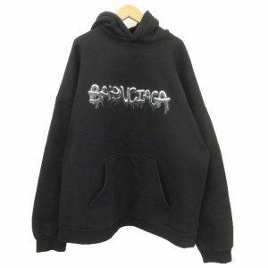 【中古】BALENCIAGA 美品 22SS SLIME HOODIE WIDE FIT パーカー フーディ プルオーバー プリント 3 黒 ■U90