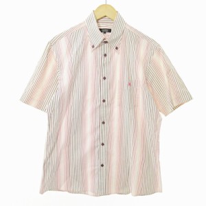 【中古】バーバリーブラックレーベル BURBERRY BLACK LABEL ストライプ ボタンダウン BD シャツ 半袖 白 赤 3