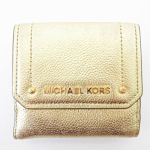 【中古】マイケルコース MICHAEL KORS 三つ折り財布 コンパクトウォレット レザー ダブルホック ロゴ ゴールド 0423 ■GY14