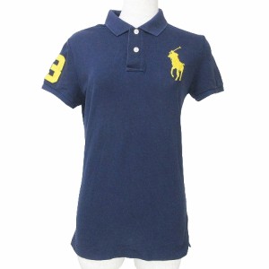 【中古】ラルフローレン RALPH LAUREN ポロシャツ 半袖 ビッグポニー 刺? 鹿の子 L 紺 ネイビー ■GY14 X レディース