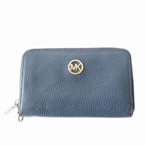 【中古】マイケルコース MICHAEL KORS 財布 ラウンドファスナー レザー 紺 ネイビー 0514 ■GY14 レディース