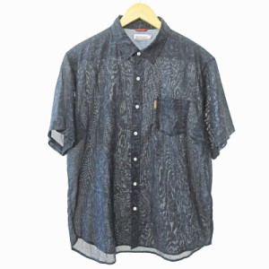 【中古】ハッシュパピー Hush Puppies 美品 近年モデル コットン シャツ 半袖 花柄 紺 ネイビー XXL 0510 メンズ