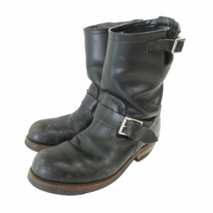 【中古】レッドウィング REDWING USA製 2268 ブーツ ロング ベルト付き レザー 厚底 無地 26.5cm 黒 ブラック メンズ