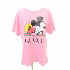 【中古】グッチ 美品 ×ディズニー ミッキー 半袖 Tシャツ プリント ロゴ イタリア製 薄手 XS ピンク レディース